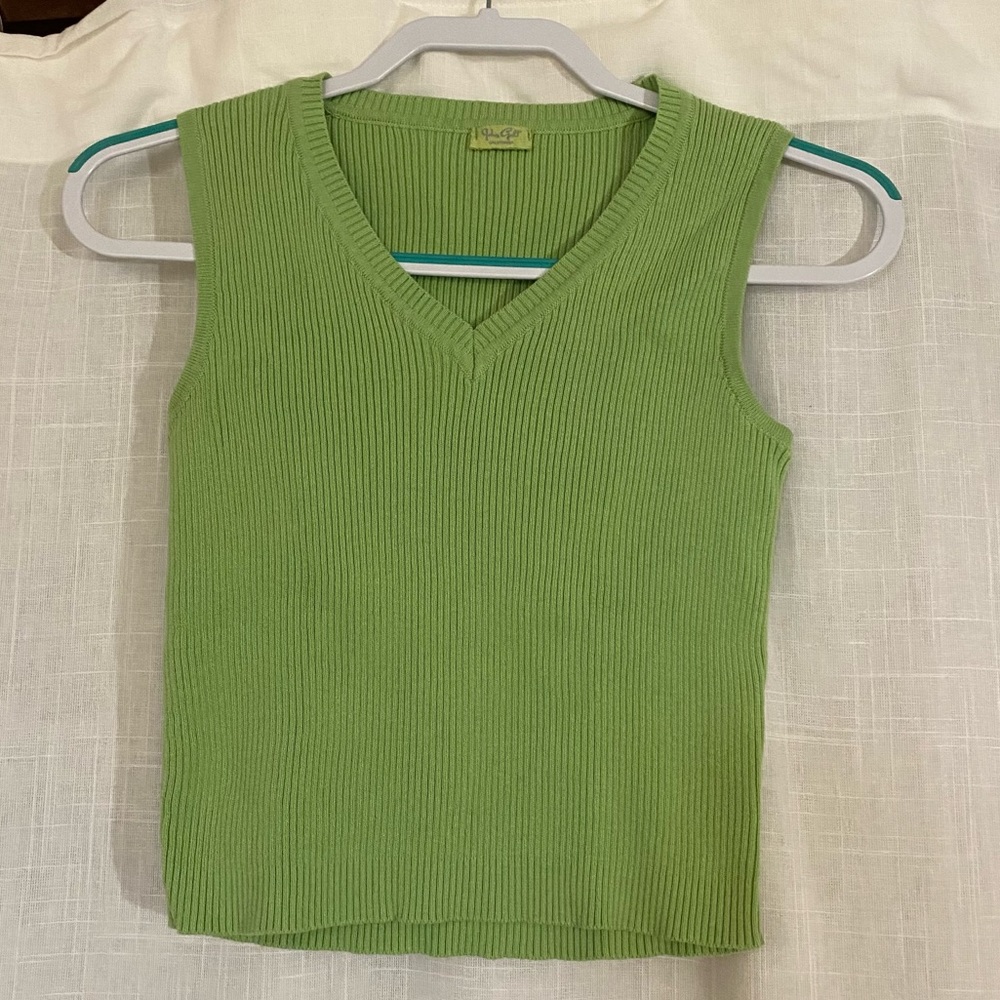 John Galt Green Cropped Sweat Vest - Picture 2 of 4